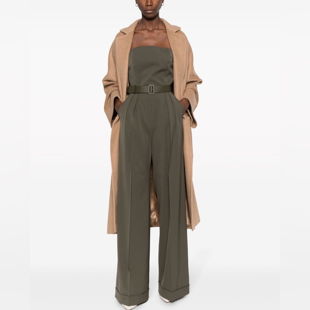 MAX MARA Agguati Strapless Wool Wide Leg Belted Jumpsuit NWT Medium